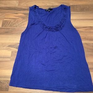 Blue Ruffled Neck Sleeveless Top